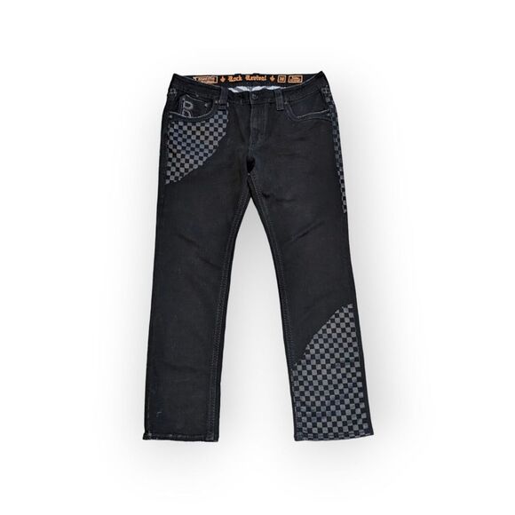 Rock Revival Tilden Alternative Black Jeans Metal Studs Buttons and Rivets 38" - Picture 2 of 7